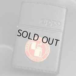 画像1: zippo 革巻き ZIPPOメタル貼付け 黒 1999年製造