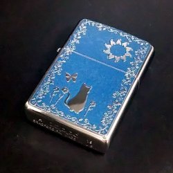 画像1: zippo 青猫 両面加工(柄違い) 2018年製造