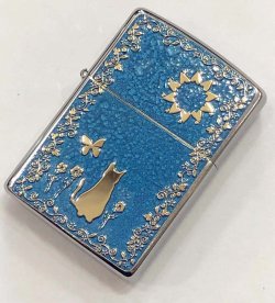 画像1: zippo metal paint plate 猫　ブルー2018年製造