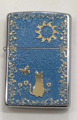 画像2: zippo metal paint plate 猫　ブルー2018年製造