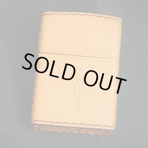画像: zippo WINDY 革巻き ライトブラウン
