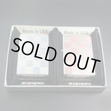 画像: zippo ペア チェッカー柄 両面 ピンク/ブルー