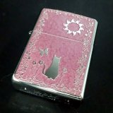 画像: zippo ピンク猫 両面加工(柄違い) 2018年製造