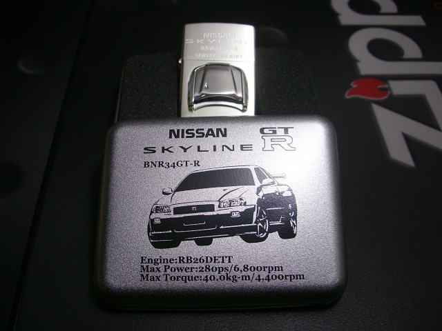 画像: zippo SKYLINE BNR34GT-R ボンネットメタル Wフェイス 2002年製造