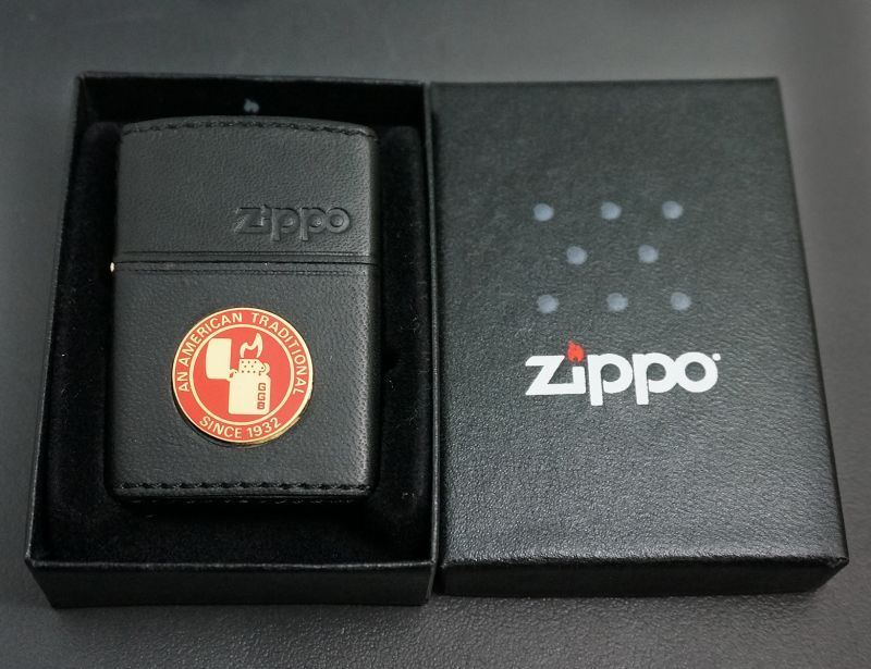 画像: zippo 革巻き ZIPPOメタル貼付け 黒 1999年製造