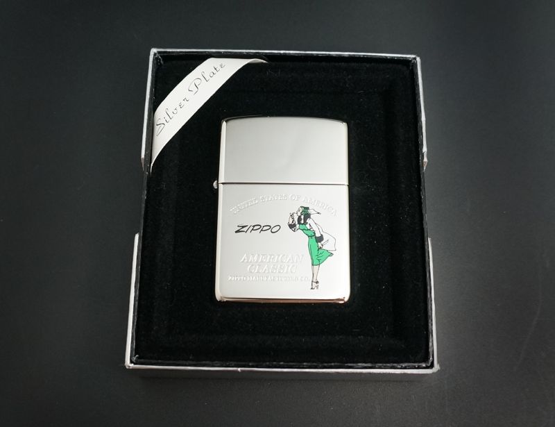 zippo WINDY SILVER PLATE グリーン/ホワイト 1995年製造 - zippo-LAND G.