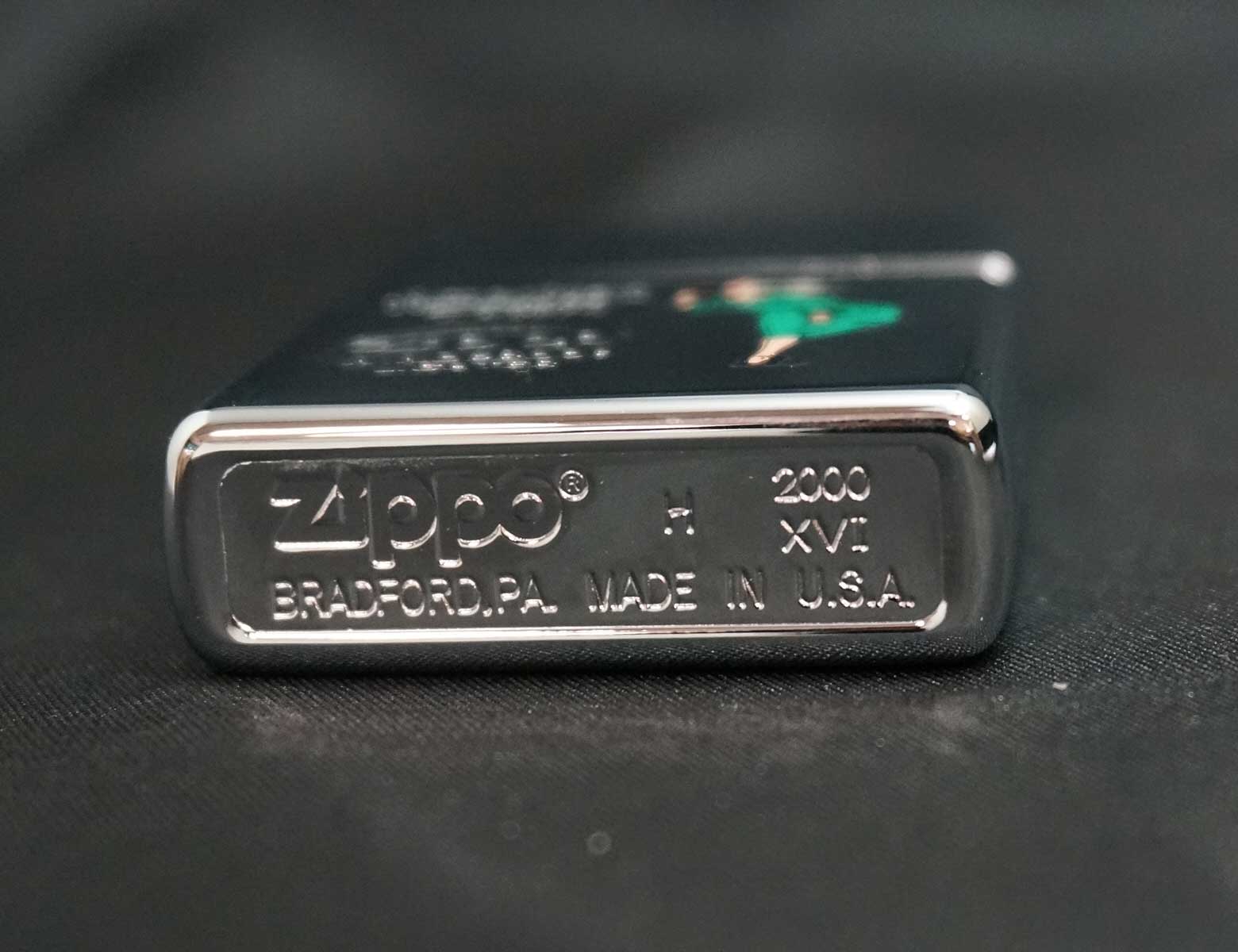 画像: zippo WINDY エッチング＆プリント グリーン 2000年製造