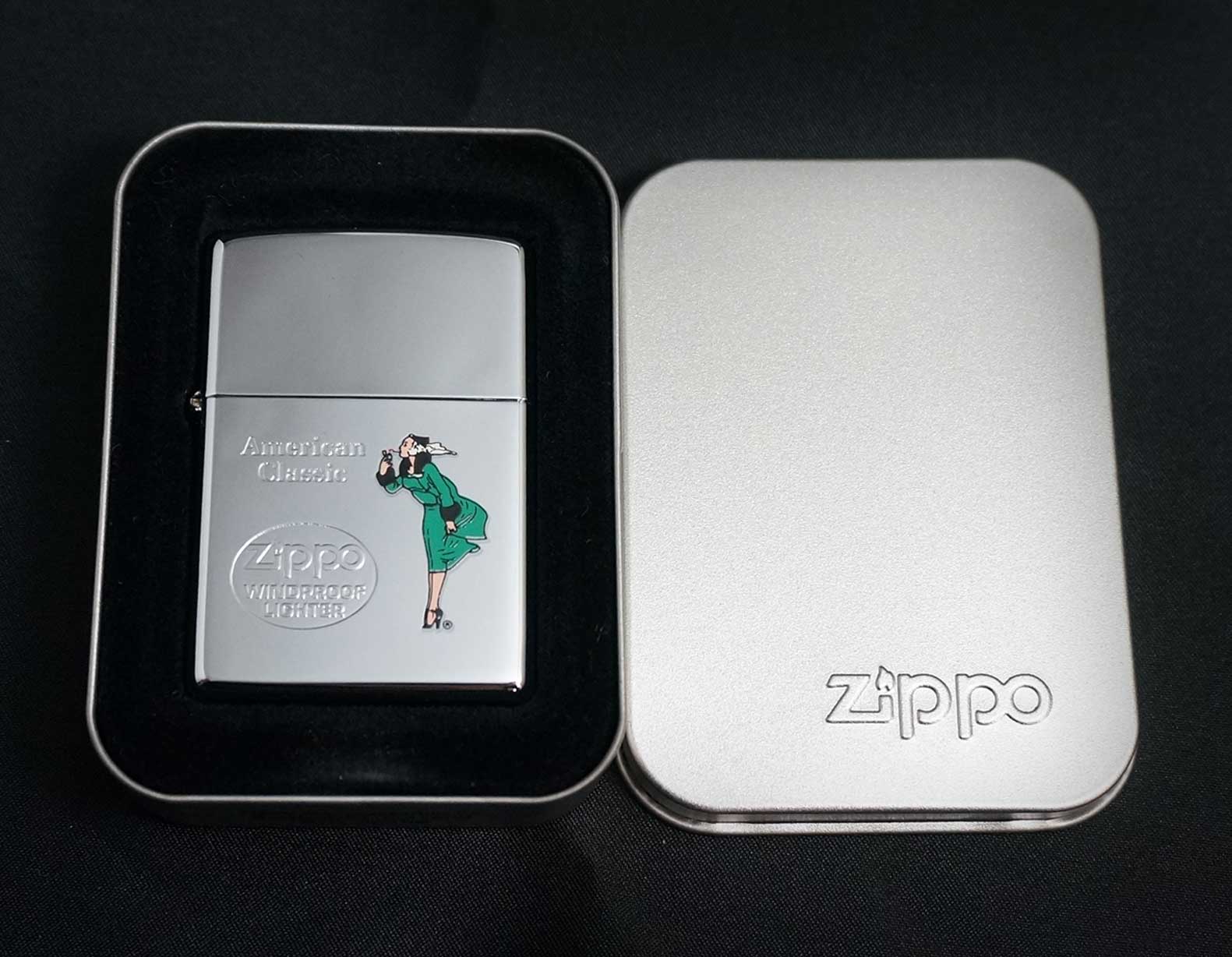 画像: zippo WINDY エッチング＆プリント グリーン 2000年製造