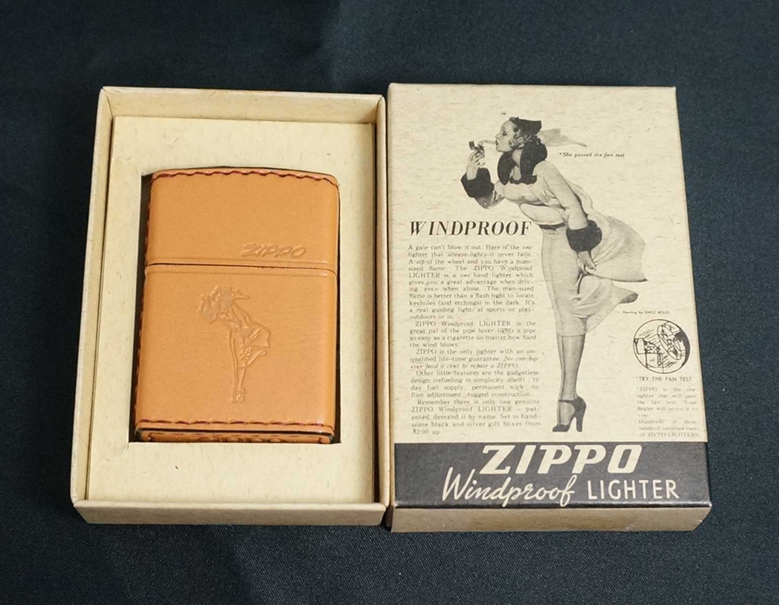 画像: zippo WINDY 革巻き ライトブラウン