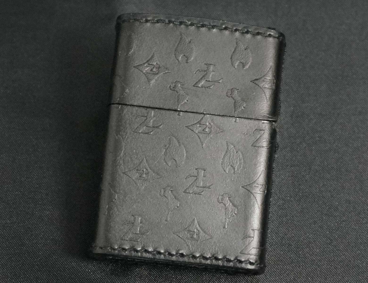 画像: zippo WINDY 革巻き 型押し ブラック