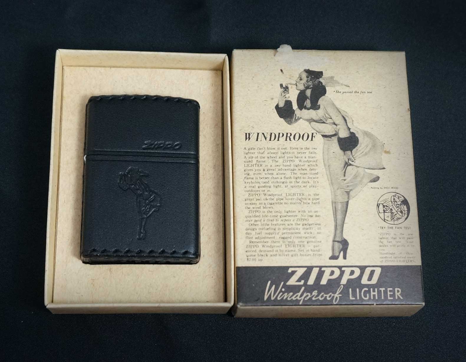 画像: zippo WINDY 革巻き ブラック