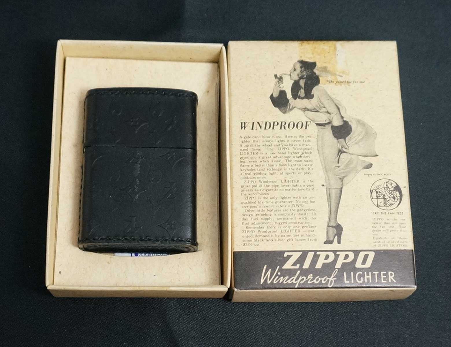 画像: zippo WINDY 革巻き 型押し ブラック