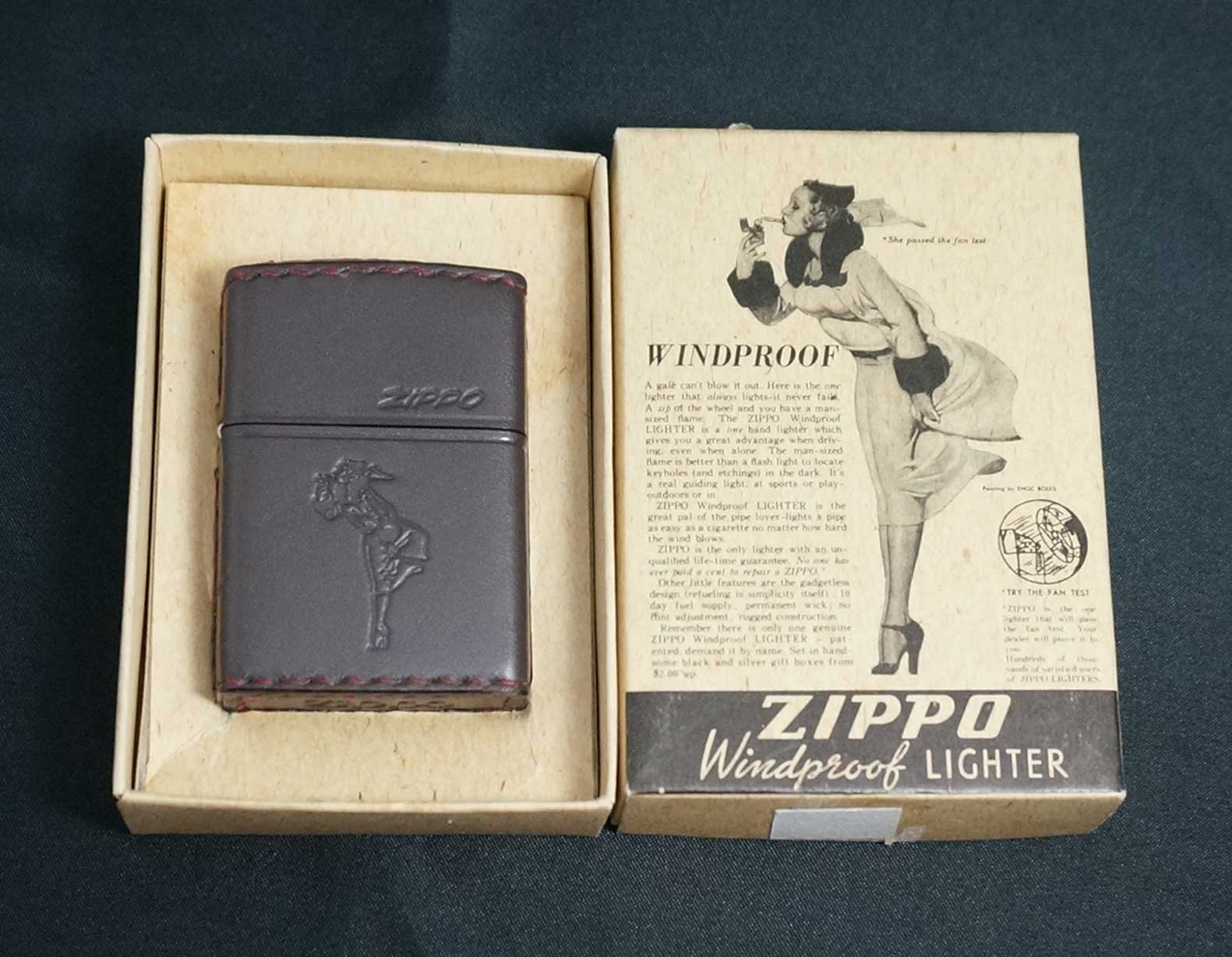 画像: zippo WINDY 革巻き ブラウン