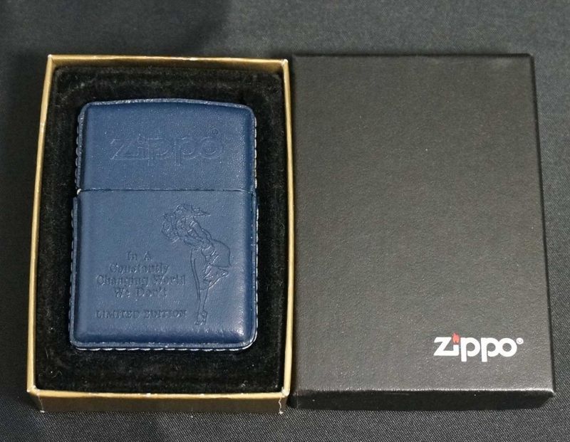 画像: zippo WINDY 革巻き ネイビー 2000年製造