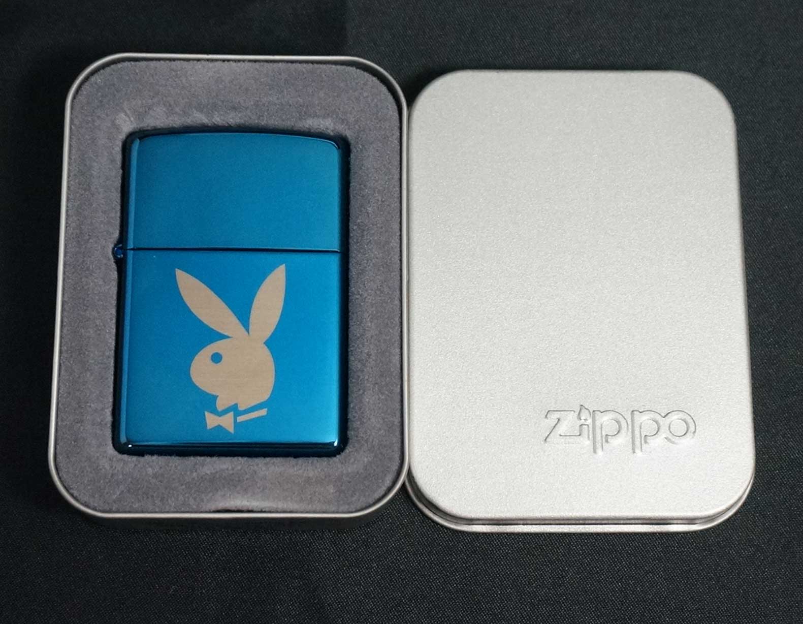 画像: zippo PLAY BOY エッチング ブルーチタン 2003年製造