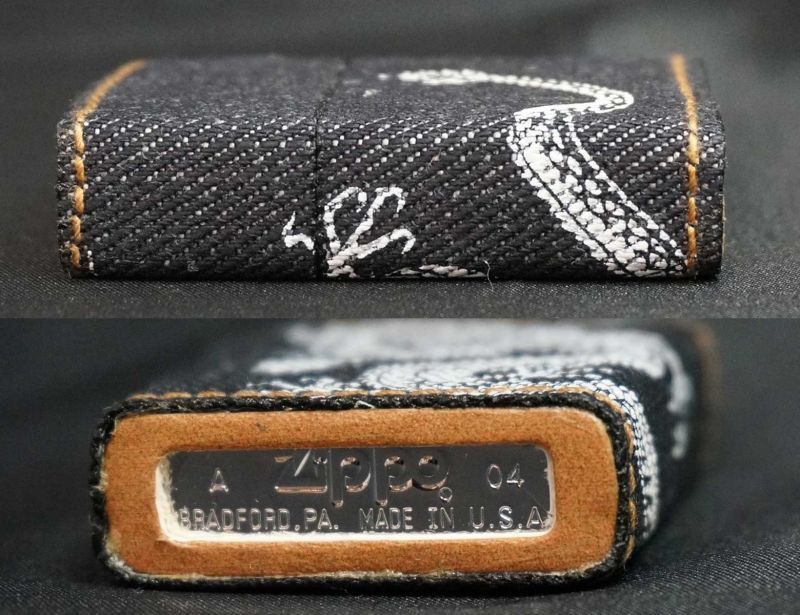 画像: zippo 革巻き デニム 龍 B 2004年製造