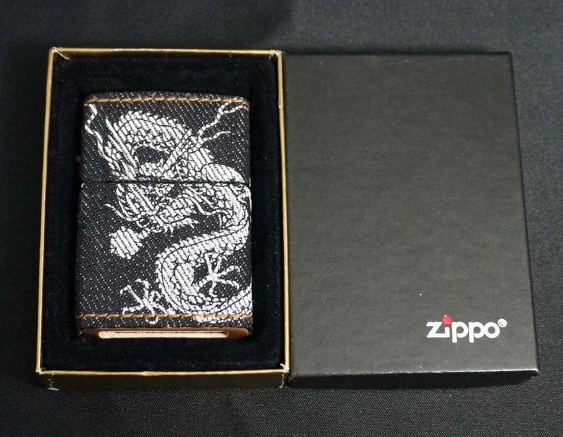 画像: zippo 革巻き デニム 龍 B 2004年製造