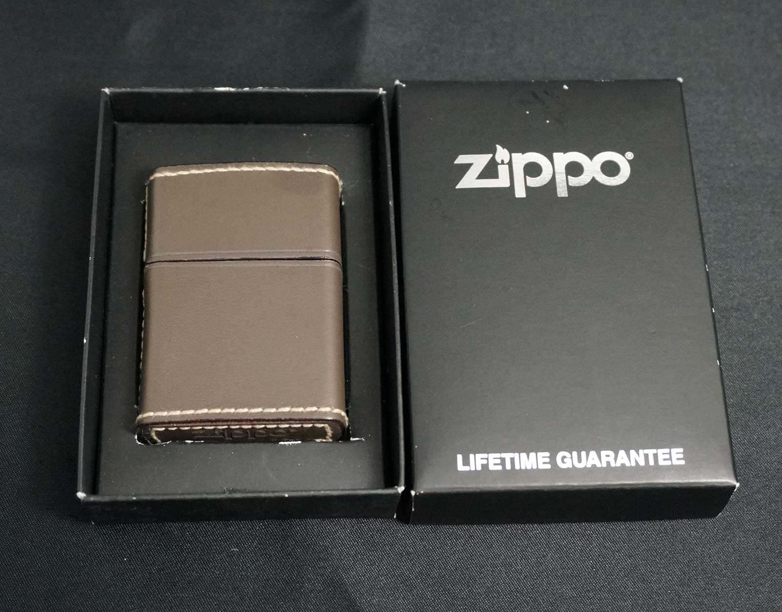 画像: zippo 革巻き 茶 ベージュステッチ 