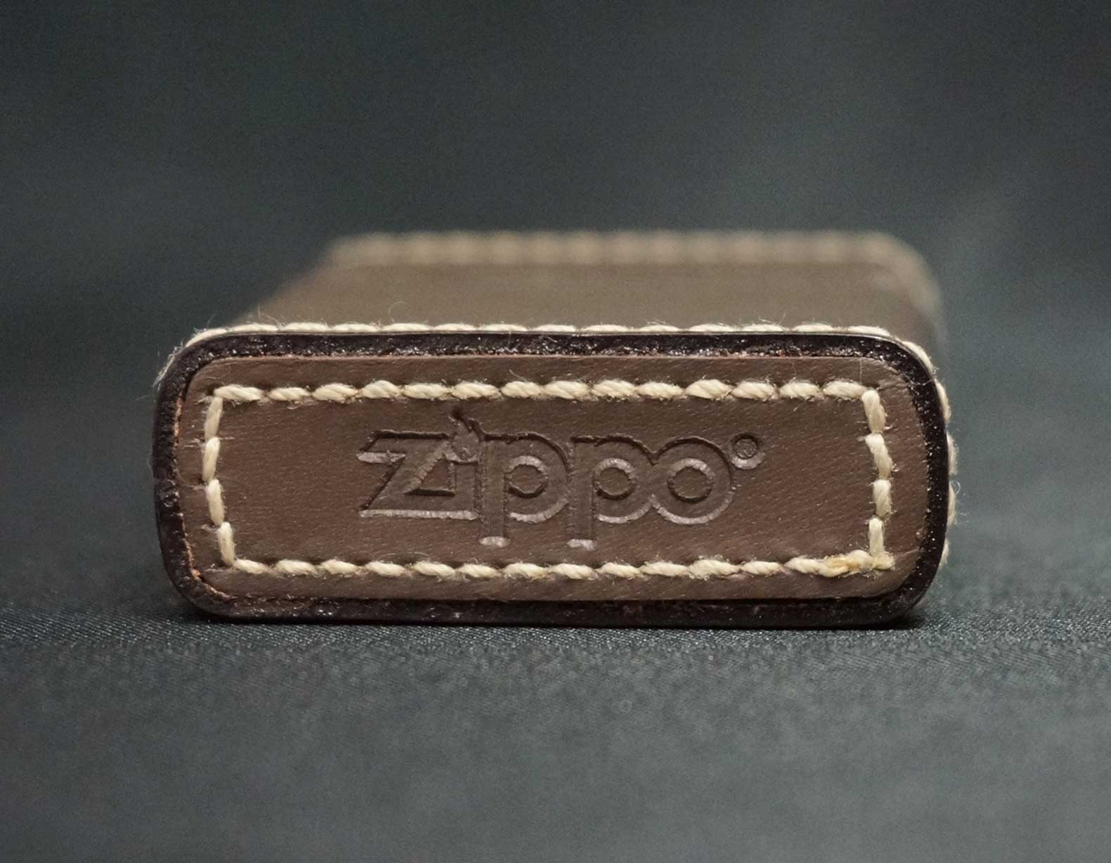 画像: zippo 革巻き 茶 ベージュステッチ 