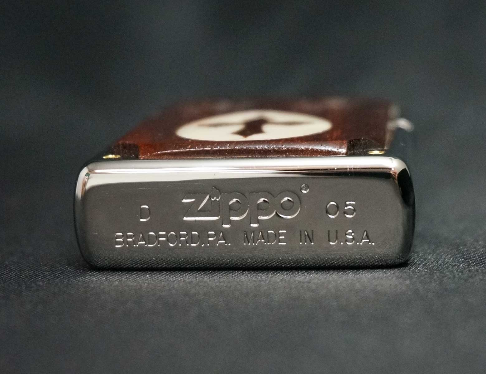 画像: zippo ウォールナット 天然貝 クロス 2005年製造