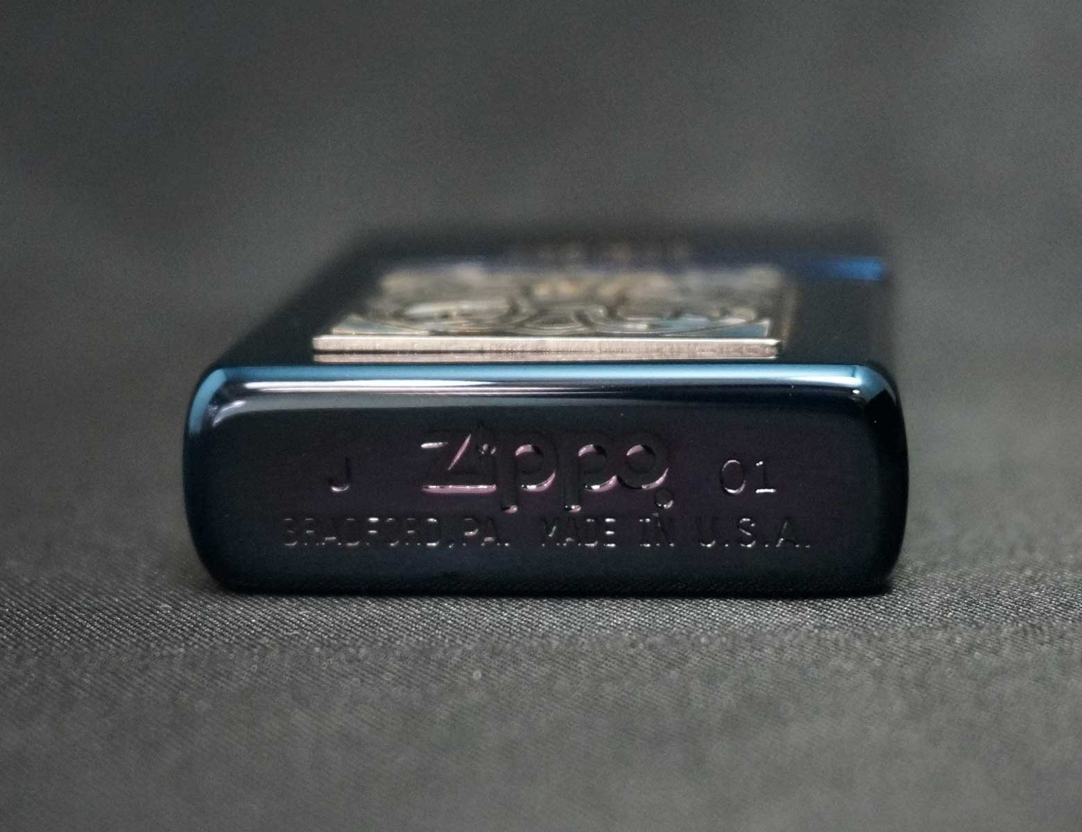 画像: zippo シェルプレート クロス ブルーチタン 2001年製造