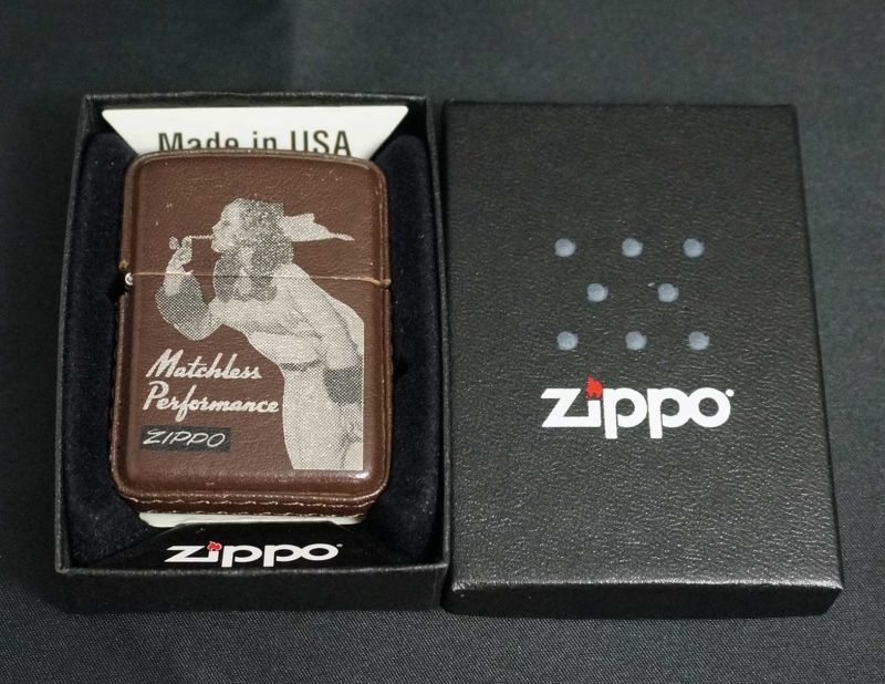 画像: zippo WINDY 革巻き プリント 1995年製造