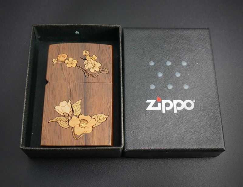 画像: zippo 木巻き 花  1998年製造 ウッド割れあり