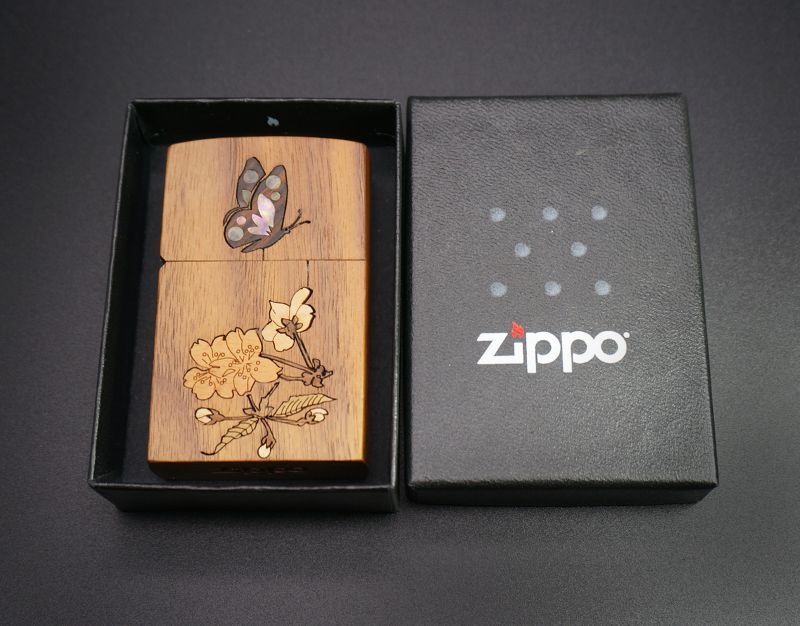 画像: zippo 木巻き 蝶  1998年製造 ウッド割れあり