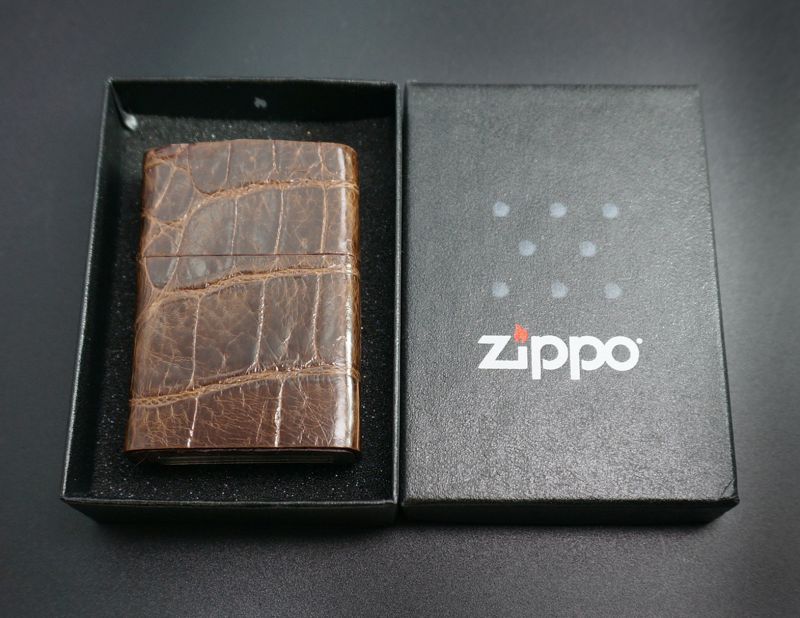 画像: zippo 本クロコダイル革巻き ブラウン