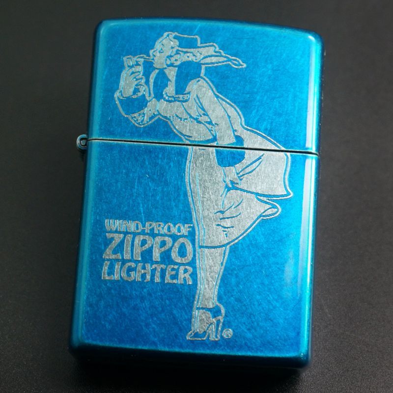 画像1: zippo WINDY バレル加工 ブルー 2013年製造