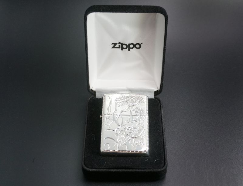 画像: zippo スターリングシルバー 職人両面手彫り 龍虎 A #26