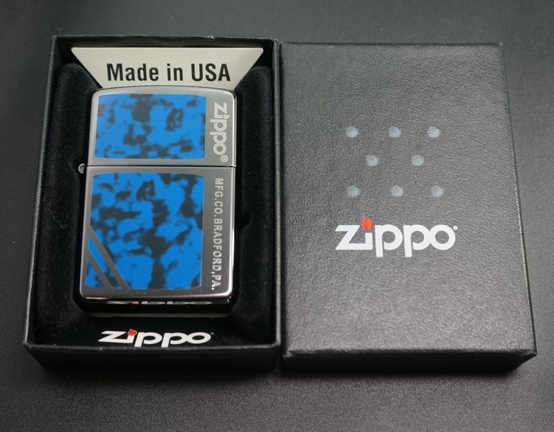 画像: zippo マーブル　ブラックニッケル＆ブルー