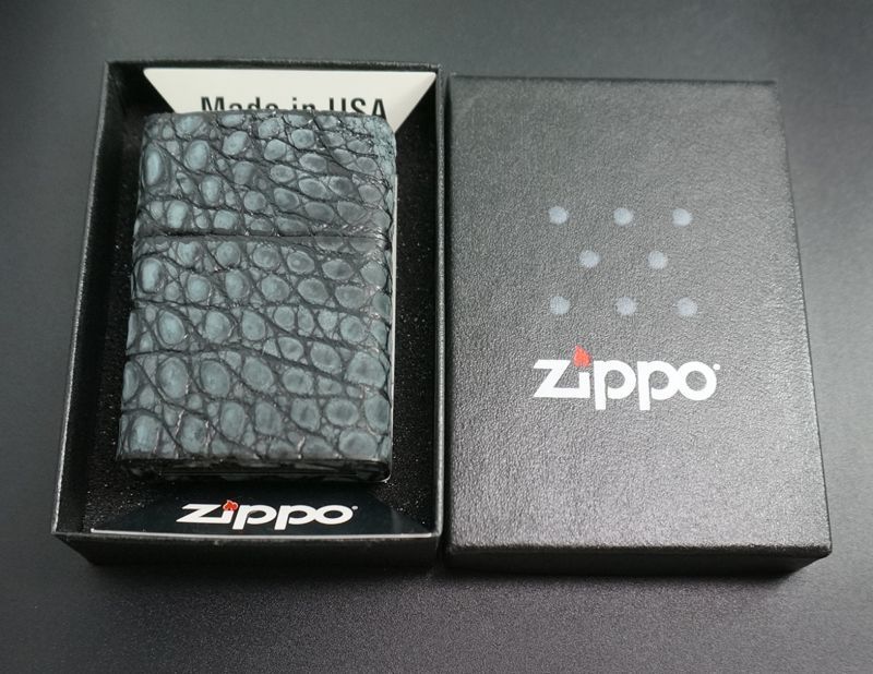 画像: zippo 本クロコダイル革巻き デニムグレー＆シャインブラック