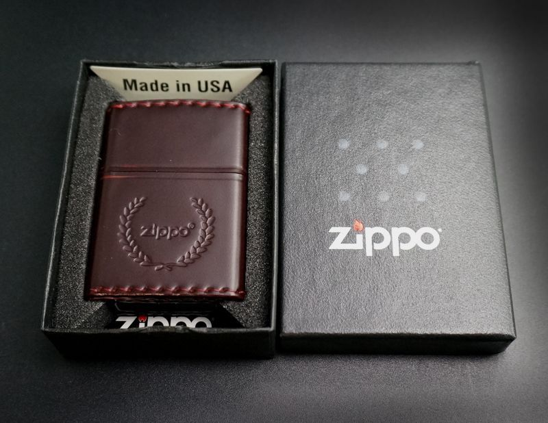 画像: zippo 革巻き ロゴ　ブラウン