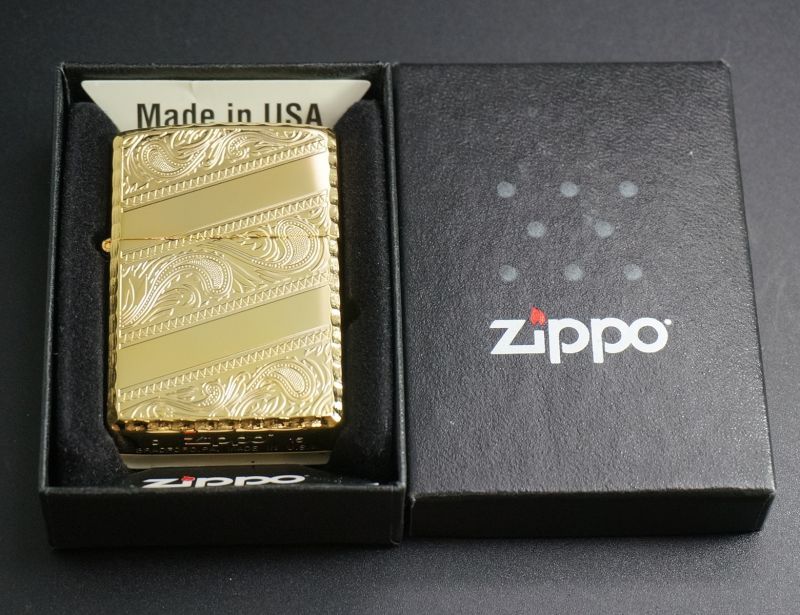 画像: zippo ダイヤゴナルペイズリー 両面デザイン GD