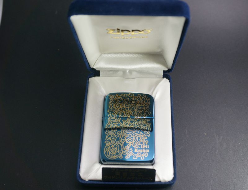 画像: zippo 1941REPLICA カラクサ柄 ブルーチタン 2002年製造