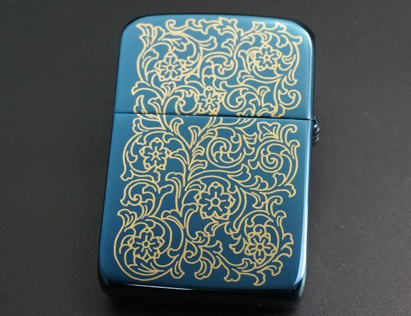 画像: zippo 1941REPLICA カラクサ柄 ブルーチタン 2002年製造