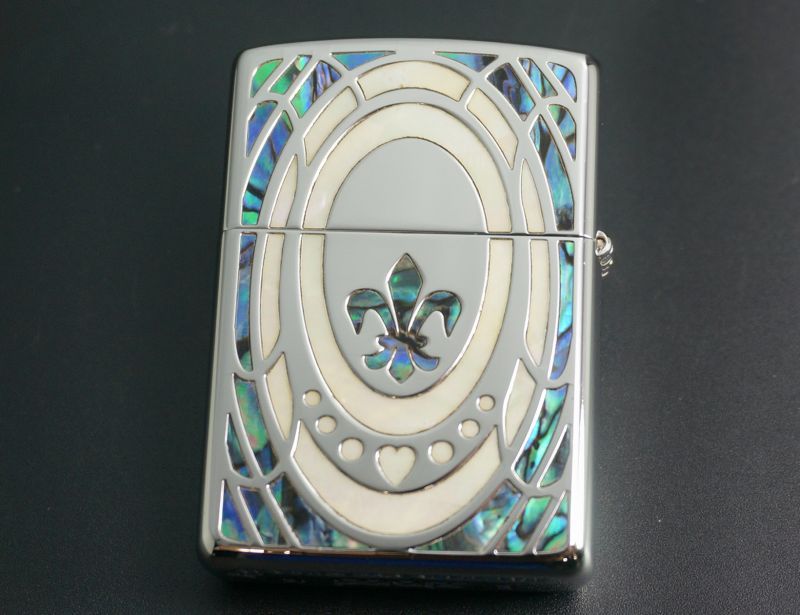 画像: zippo ARMOR 両面貝張り ユリ GRND-LLY