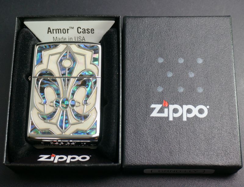 画像: zippo ARMOR 両面貝張り ユリ GRND-LLY