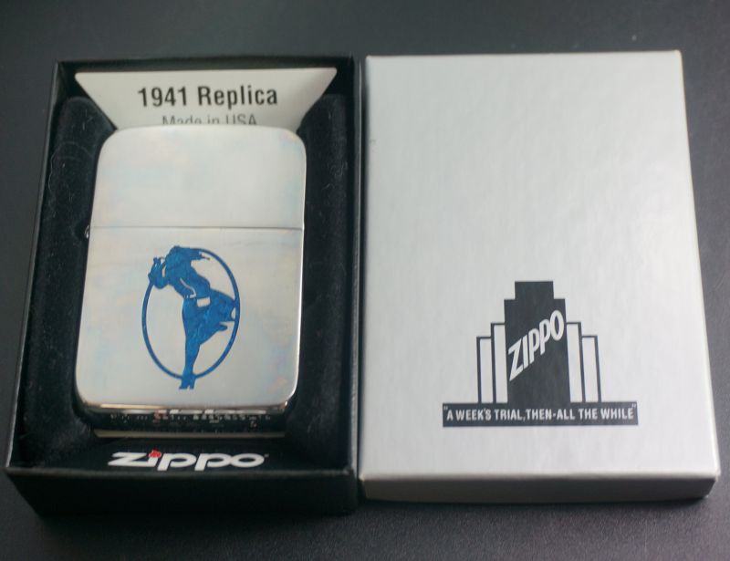 画像: zippo WINDY 1941レプリカ ブルー練石 2002年製造