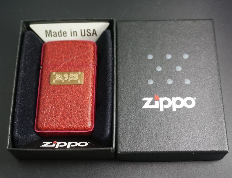画像: zippo 革巻き 赤茶 スリム 1987年製造