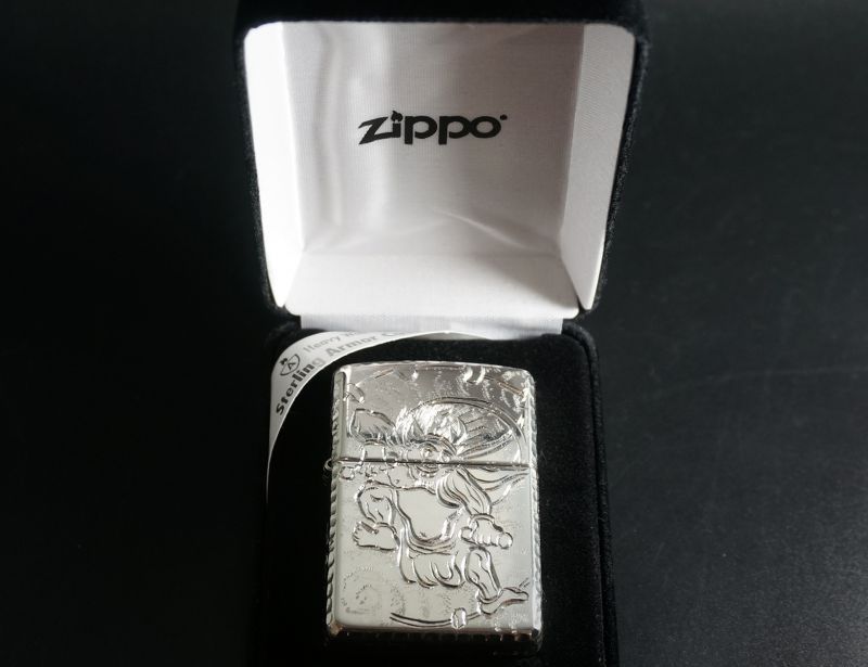 zippo スターリングシルバー 職人四面手彫り 風神雷神 #26 zippo スターリングシルバー 職人四面手彫り 風神雷神 #26