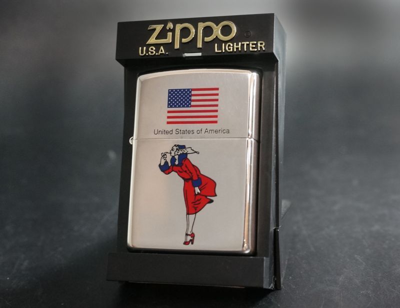 画像: zippo WINDY アメリカ国旗 シルバーメッキ 2001年製造 キズ・ムラあり