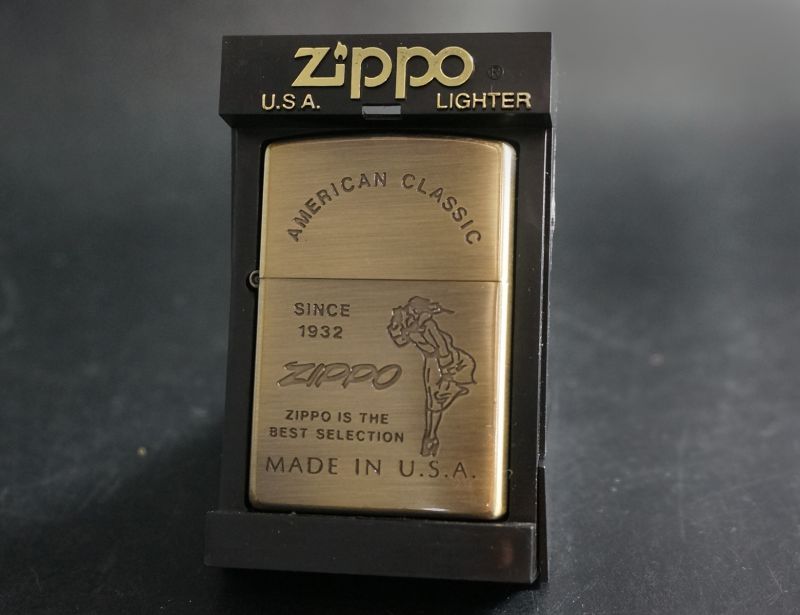 画像: zippo WINDY エッチング ブラスいぶし B 2002年製造
