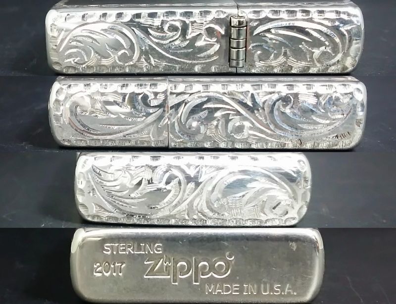 画像: zippo スターリングシルバー サイド手彫り3面 純銀 #15 2017年製造
