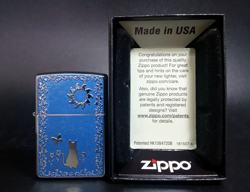 画像: zippo 青猫 両面加工(柄違い) 2018年製造