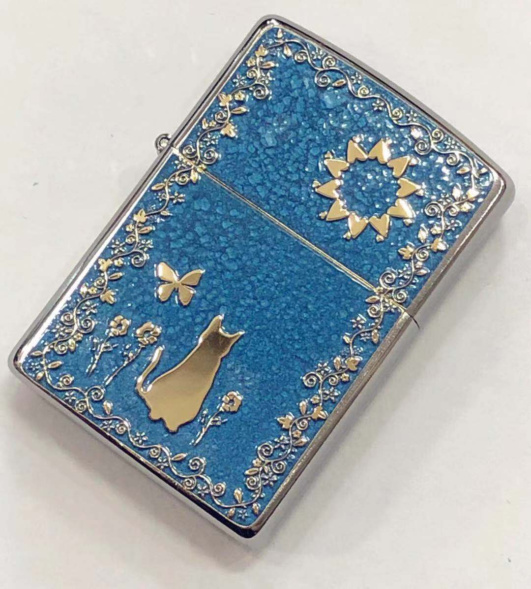 画像1: zippo metal paint plate 猫　ブルー2018年製造