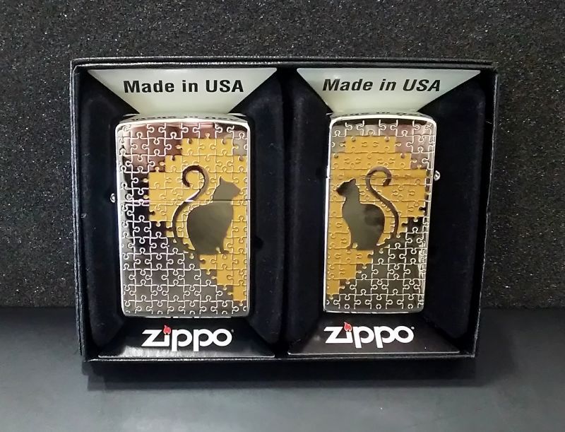 画像: zippo ペア 猫 パズル柄 2016年製造