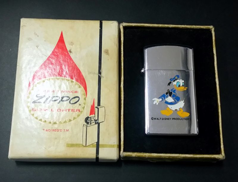 画像: zippo SLIM ディズニー ドナルド キズ有 1976年製造