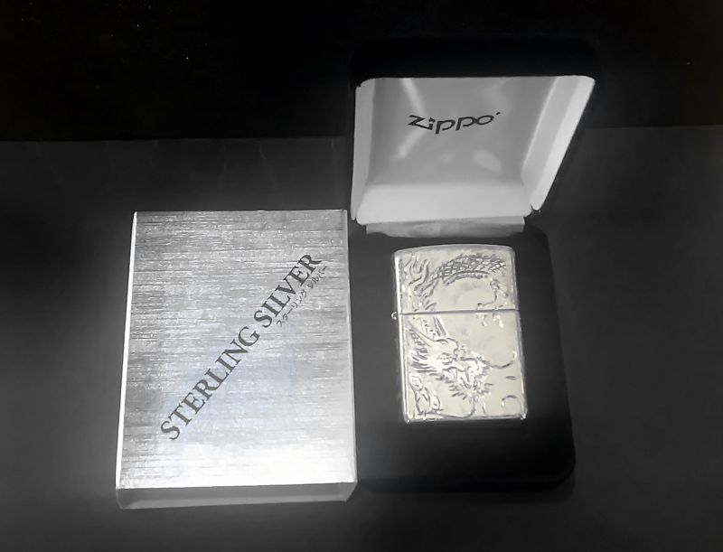 画像: zippo スターリングシルバー アーマー 龍 5面手彫り 2019年製造